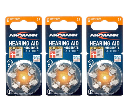 Ansmann Hearing Aid Batteries, 3x 6er-Pack