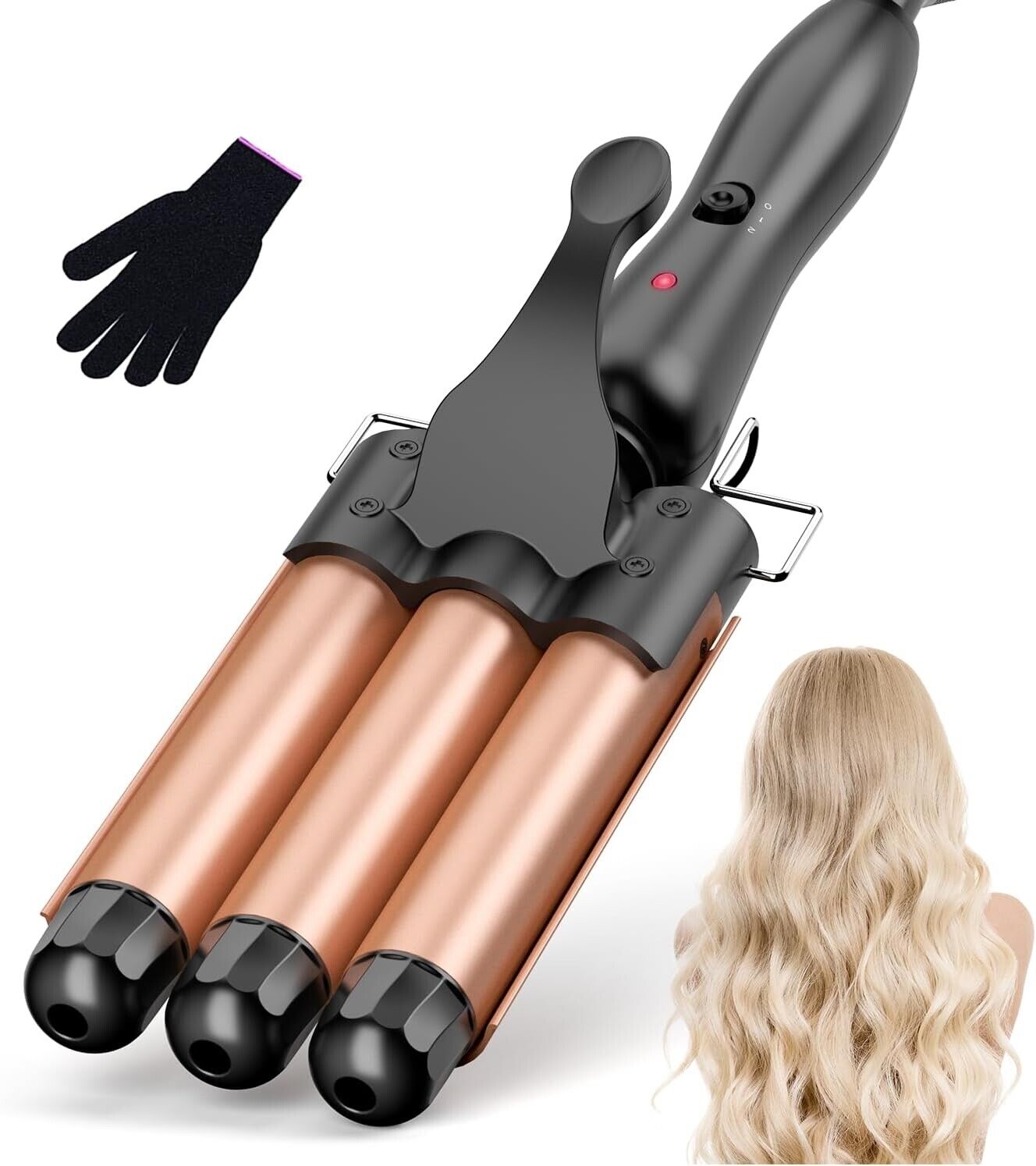 Welleneisen für Haare – 25mm Lockenstab mit 3 Fässern für Beach Waves, Wasserwel