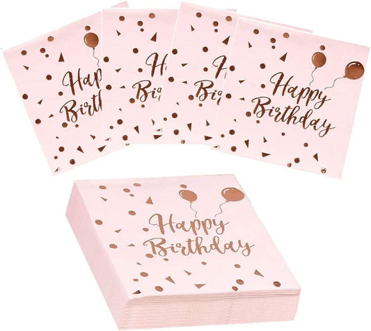 100 Stück Servietten Geburtstag Mädchen Papierservietten Rosa Gold Papier 2 Pack