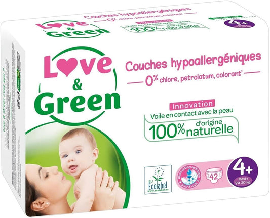 Love & Green - Baby-Windeln, hypoallergen, 0% – Größe 4+ (9 – 20 kg)