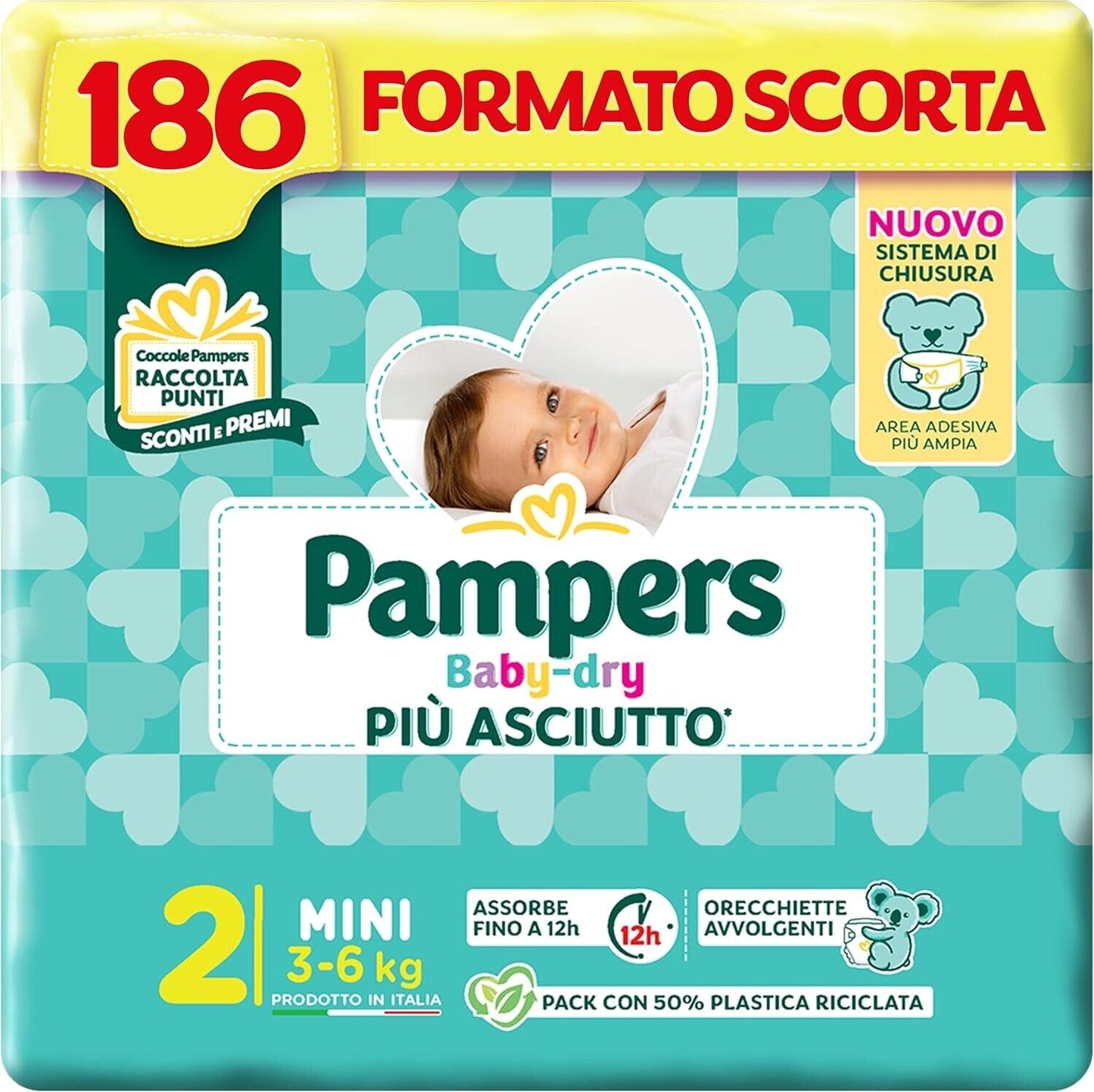 Pampers Baby Dry Mini, 186 Windeln, Größe 2 (3-6 kg)