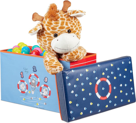 Relaxdays Kinder Sitzbox, Faltbare Aufbewahrungsbox, 50L Stauraum, mit Deckel, M