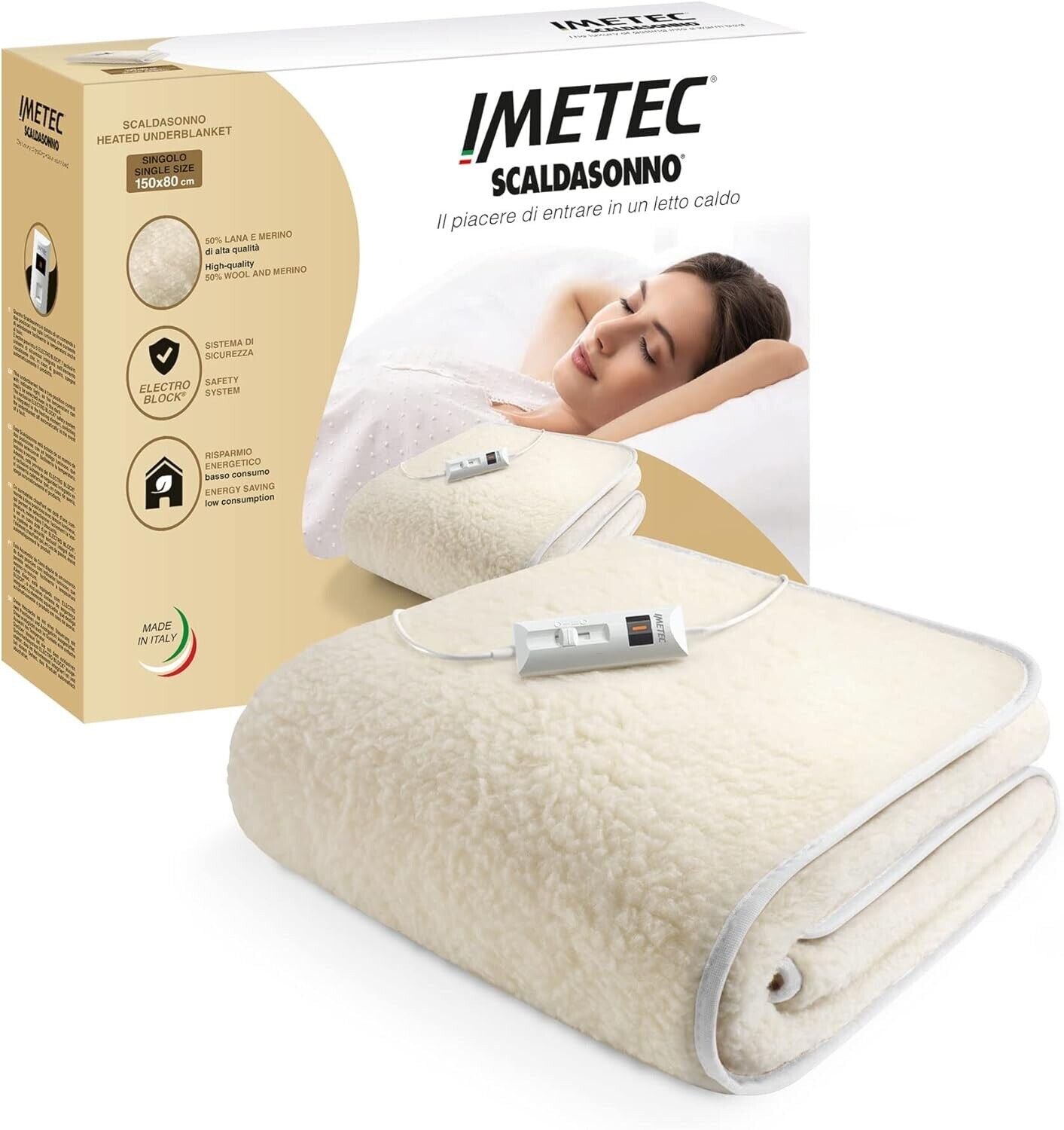 Imetec Scaldasonno Wärme Unterbett 150x80cm Wärmeunterlage Wolle Merino  B-Ware